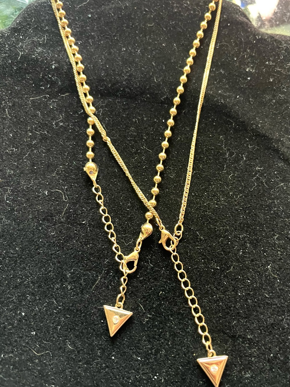 2 Guess Gold-Tone Layered Triangle Pendant Necklaces